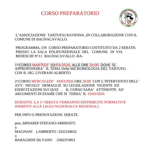 CORSO PREPARAZIONE Tartufai MARZO 2026
